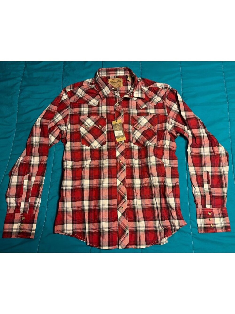 NWT Wrangler Retro Mens Red Plaid Western Shirt Long Sleeve Pearl Snaps Sz L